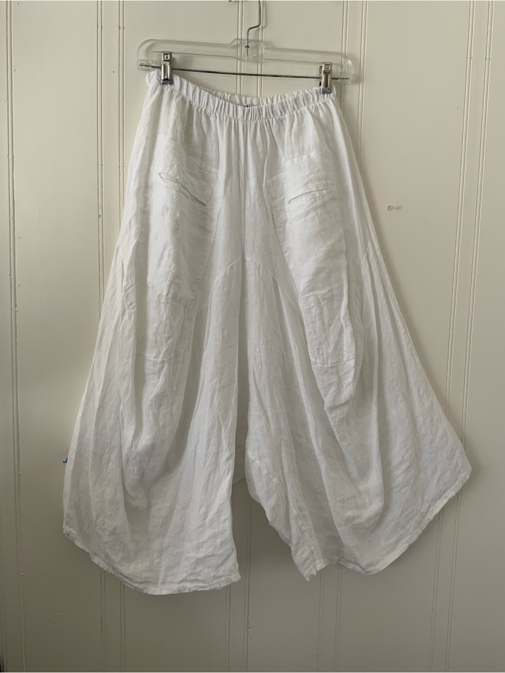 Women's White Wide-Leg Linen Blend Pull-On Palazzo Pants